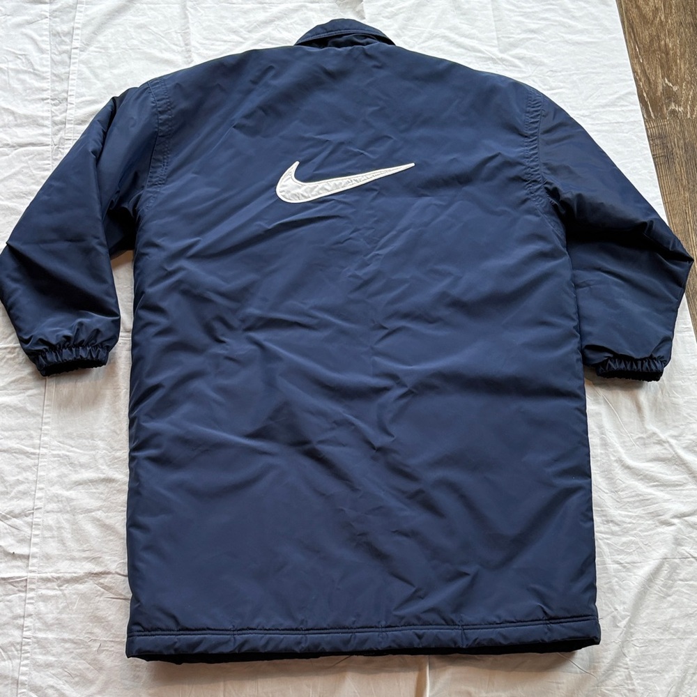 Nike Vintage Men's XL Long Parka Stadium Jacket Navy Big Swoosh on Back